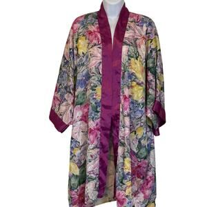 Floral Poly Satin Kimono Robe L Watercolor floral print, Loungewear Missing Belt